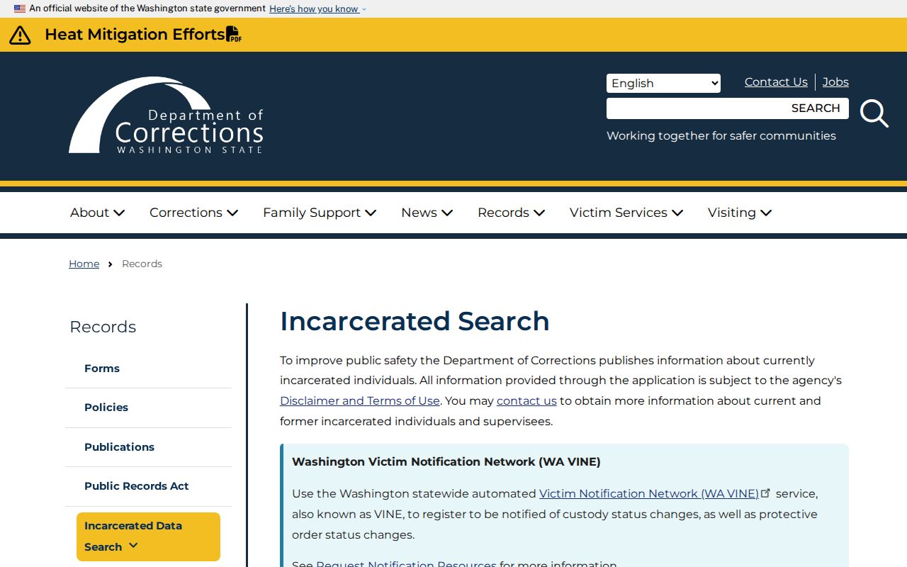 Island County state DOC custody-record locator source