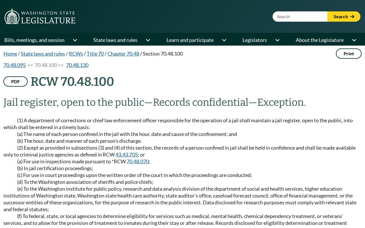 Island County booking-record law source for Washington jail-register rules