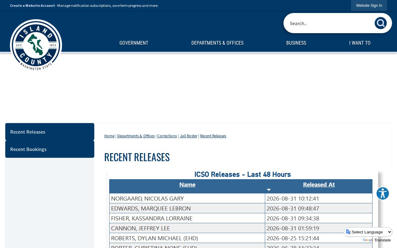 Island County recent-release record source