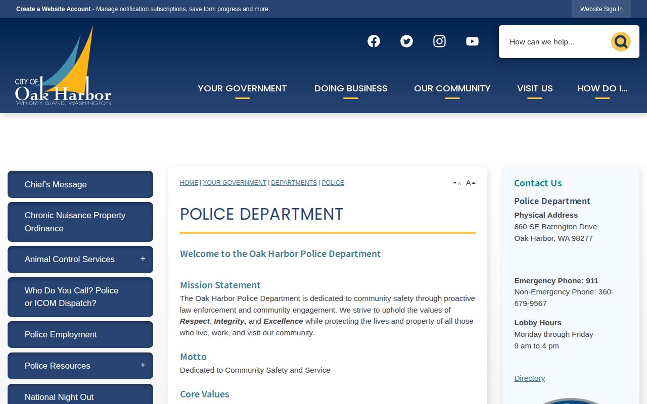 Oak Harbor Police record-source page for city arrest reports